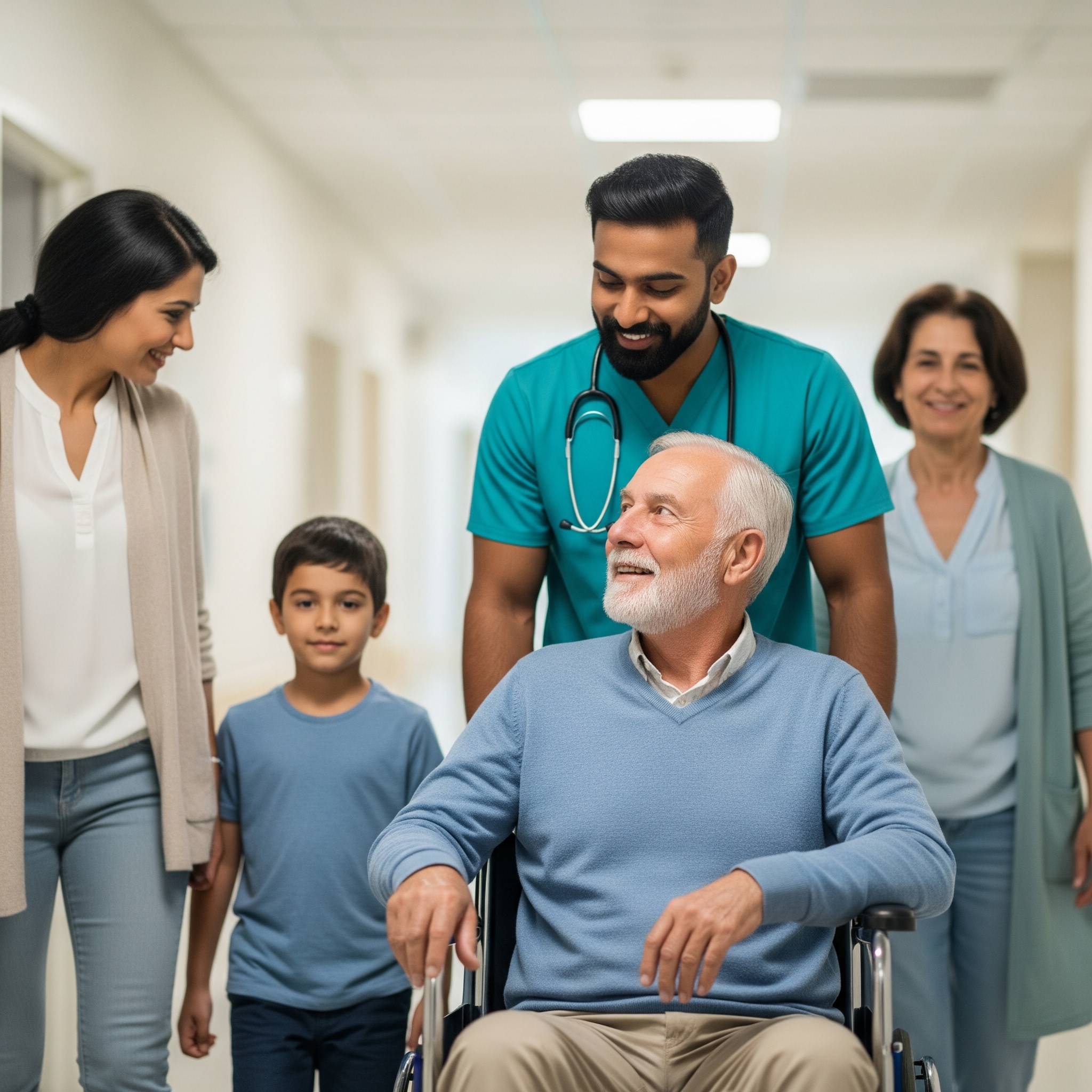 Family with caregiver at home